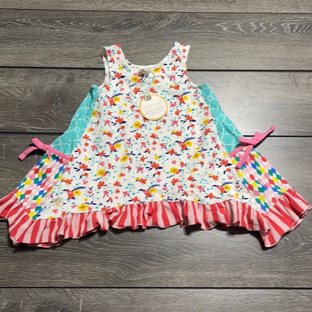 Wild Flowers Floral Asymmetrical Tank w/ Bow Detailed Side Pockets Girls Size 4